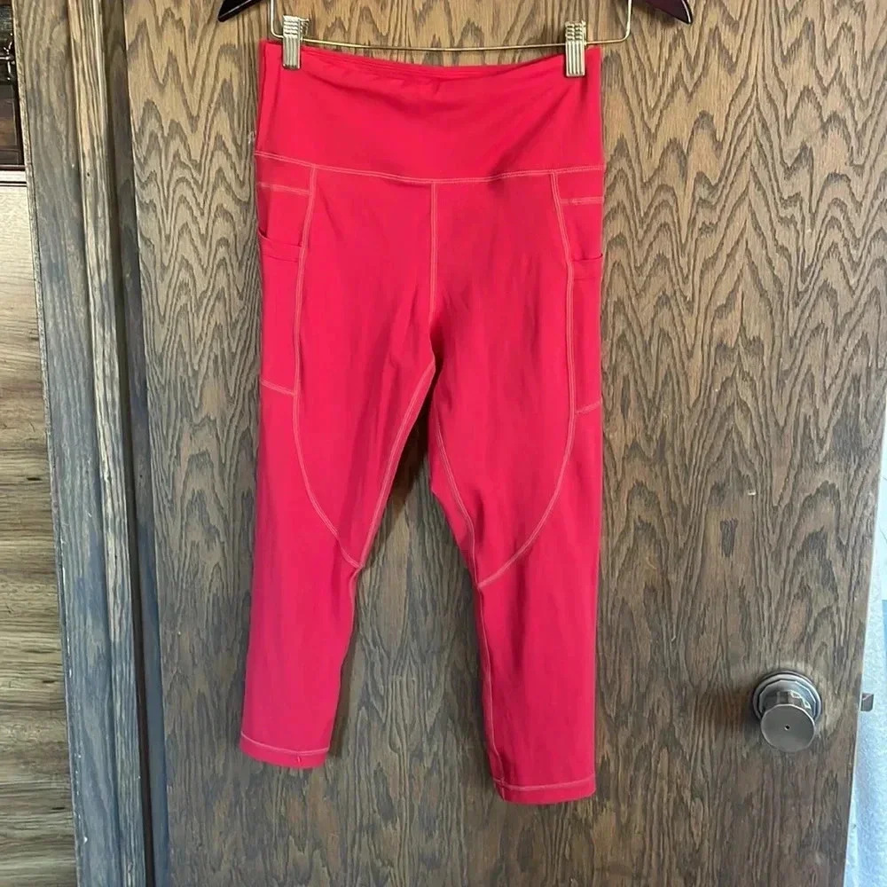Side‎ Pocket Hi Rise Zyia Leggings Sz 6-8 Yoga Workout red